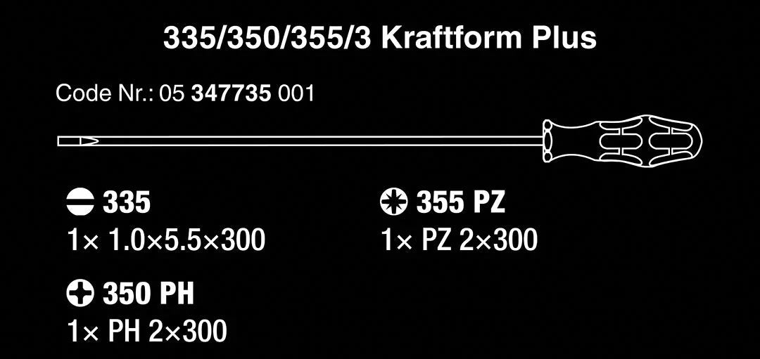 Wera Kraftform Plus Long Shaft Screwdrivers - 300 Mm Long Shafts (3 Piece Set)