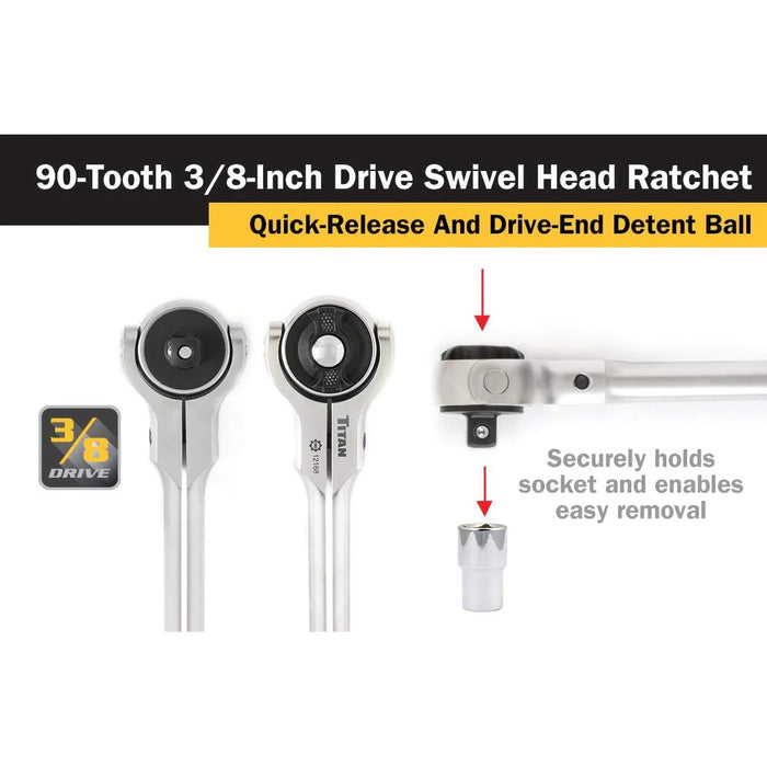 Titan 3/8" Drive X 10" Swivel Head Ratchet - 90 Tooth