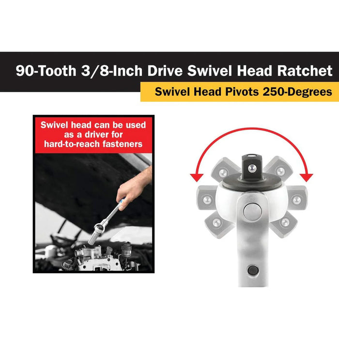 Titan 3/8" Drive X 10" Swivel Head Ratchet - 90 Tooth