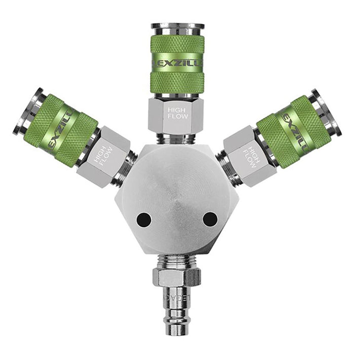 Flexzilla® Pro High Flow 3-way Manifold 3/8" Npt Includes High Flow Couplers And Plug Zillagreen™