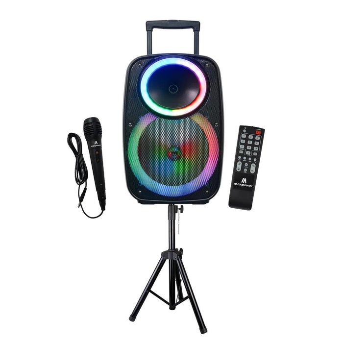 Max Power 15" Bluetooth Speaker With Flashing Lights Mic Remote & Dj Stand