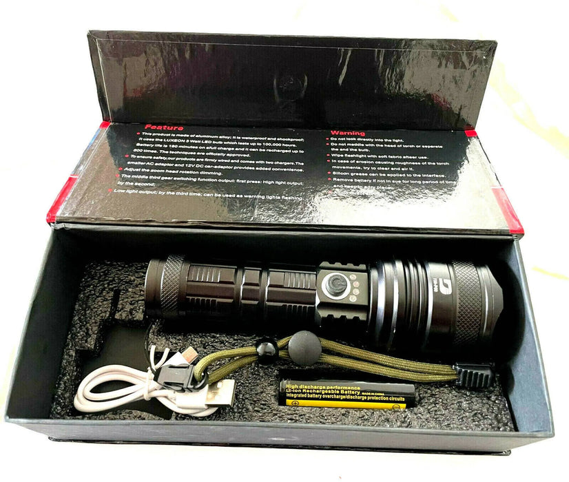 Super Bright 8400 Lumens Led Flashlight With Rechargeable Ba