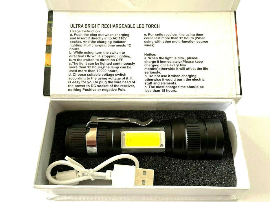 High Power Lumens T6 Led Flashlight USB Rechargeable Zoom Wi