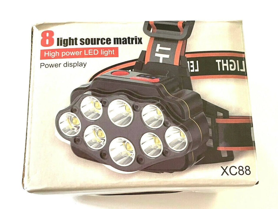 8 LED Ultra Bright Headlamp Head Light Flashlight Recharge