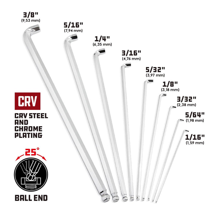 Powerbuilt Sae Stubby & Long Arm Hex Key Wrench Set (9 Piece Set)