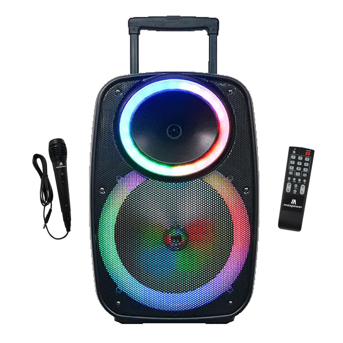 Max Power 15" Bluetooth Speaker With Flashing Lights Mic Remote & Dj Stand