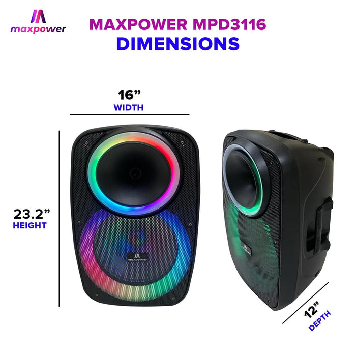 Max Power 15" Bluetooth Speaker With Flashing Lights Mic Remote & Dj Stand