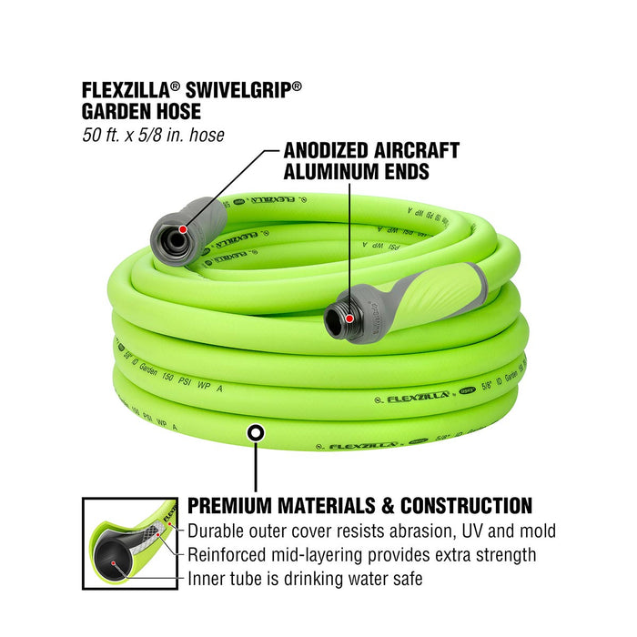 Flexzilla® Swivelgrip® Garden Hose 5/8" X 50' 3/4" - 11 1/2 Ght Fittings Zillagreen®