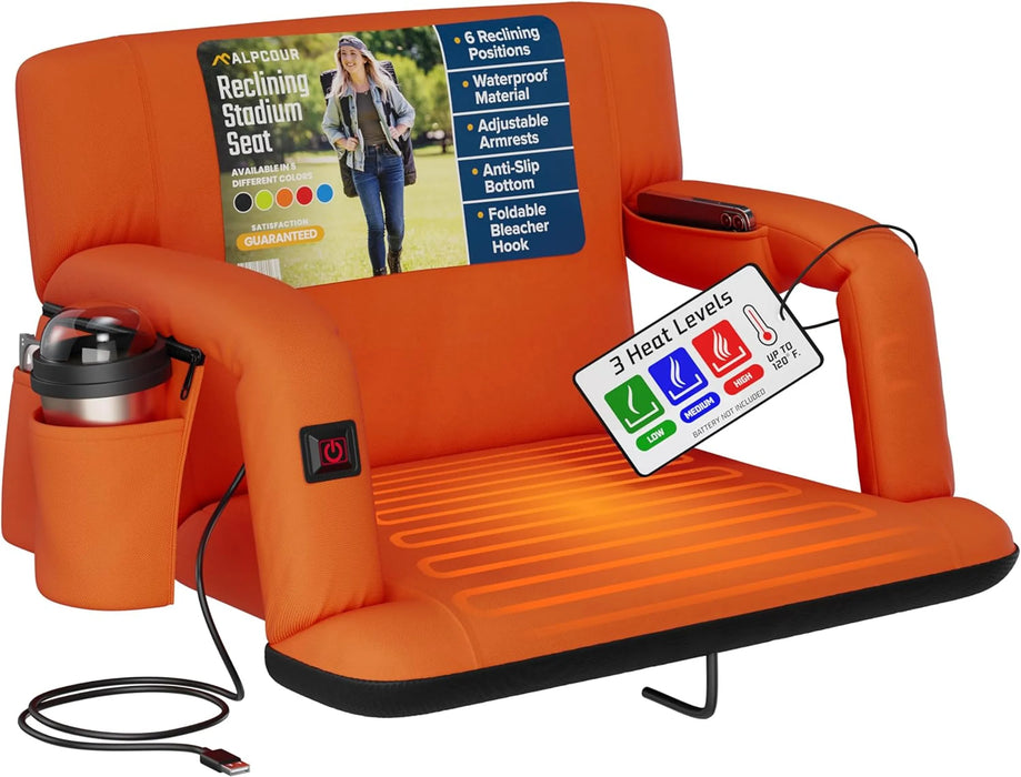 Alpcour Reclining Heated Stadium Seat with Armrests