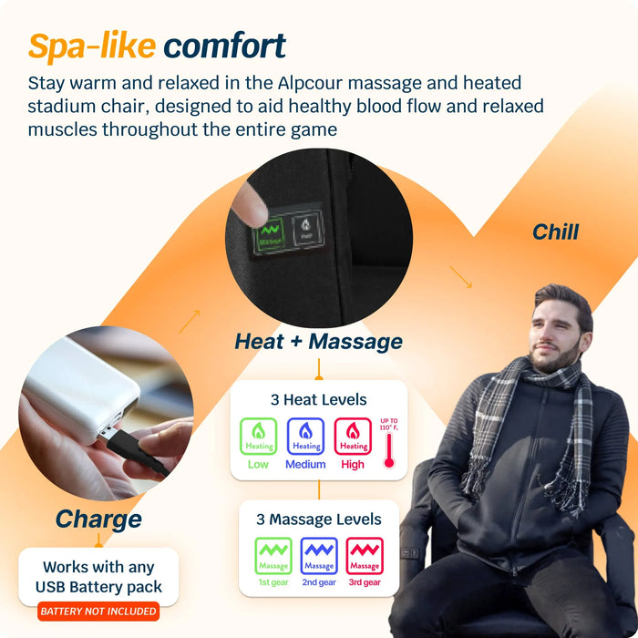 Alpcour Reclining Heated+Massage Stadium Seat with Armrests