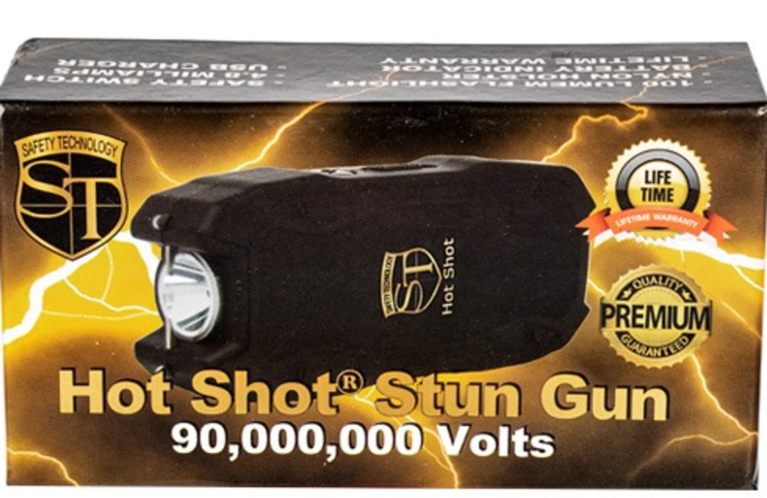 Hot Shot Stun Gun With Flashlight And Battery Meter Black